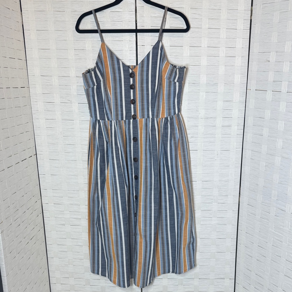 Japna 100% Cotton Striped Spring‎ Strappy Midi Dress Size Large